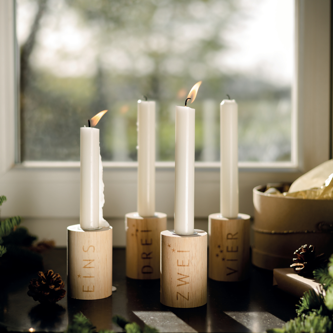 Holz-Adventslichter 4-er Set