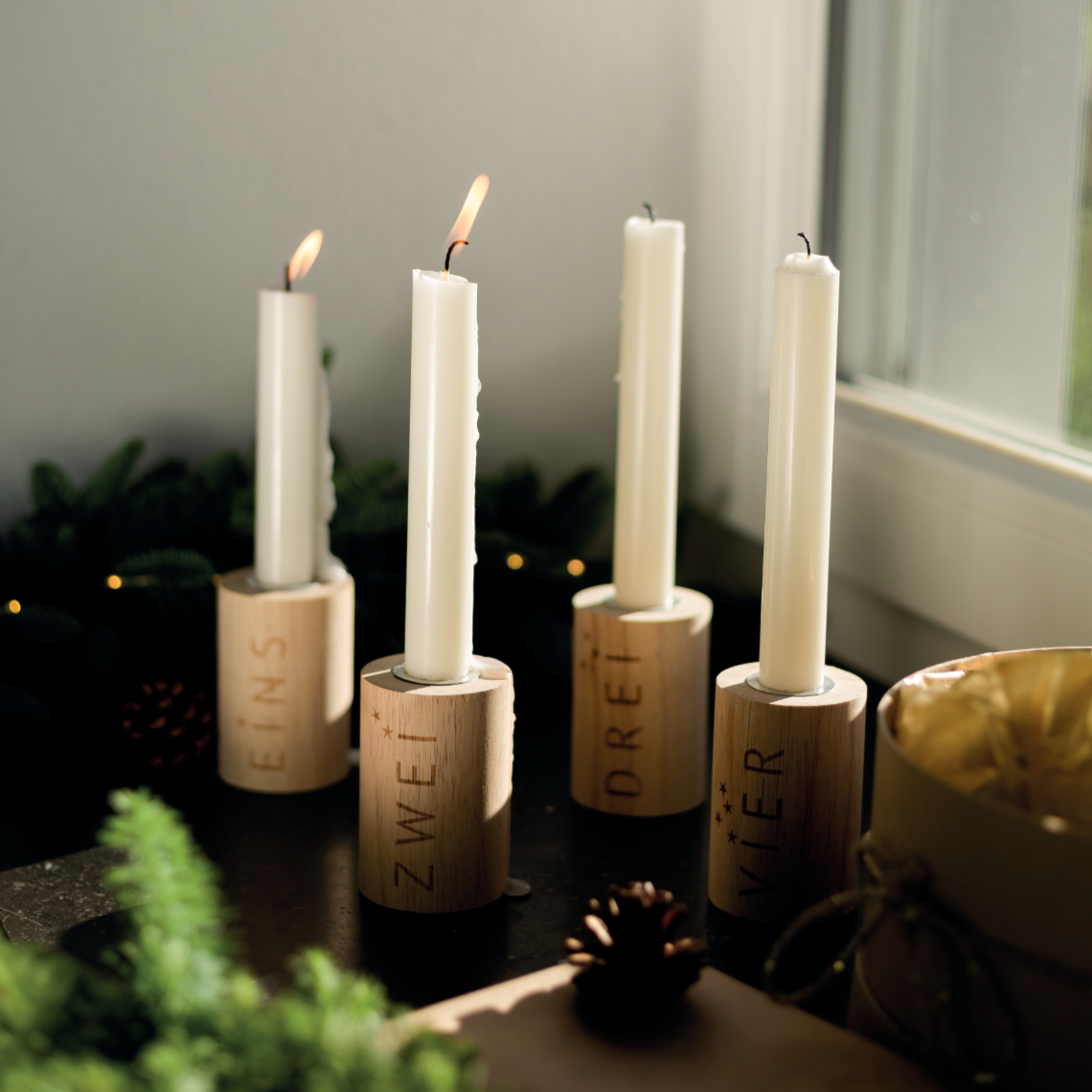 Holz-Adventslichter 4-er Set